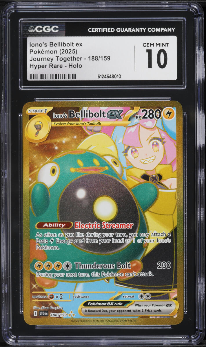 2025 Pokemon Scarlet & Violet Journey Together Gold Rare Iono's Bellibolt ex #188 CGC 10 GEM