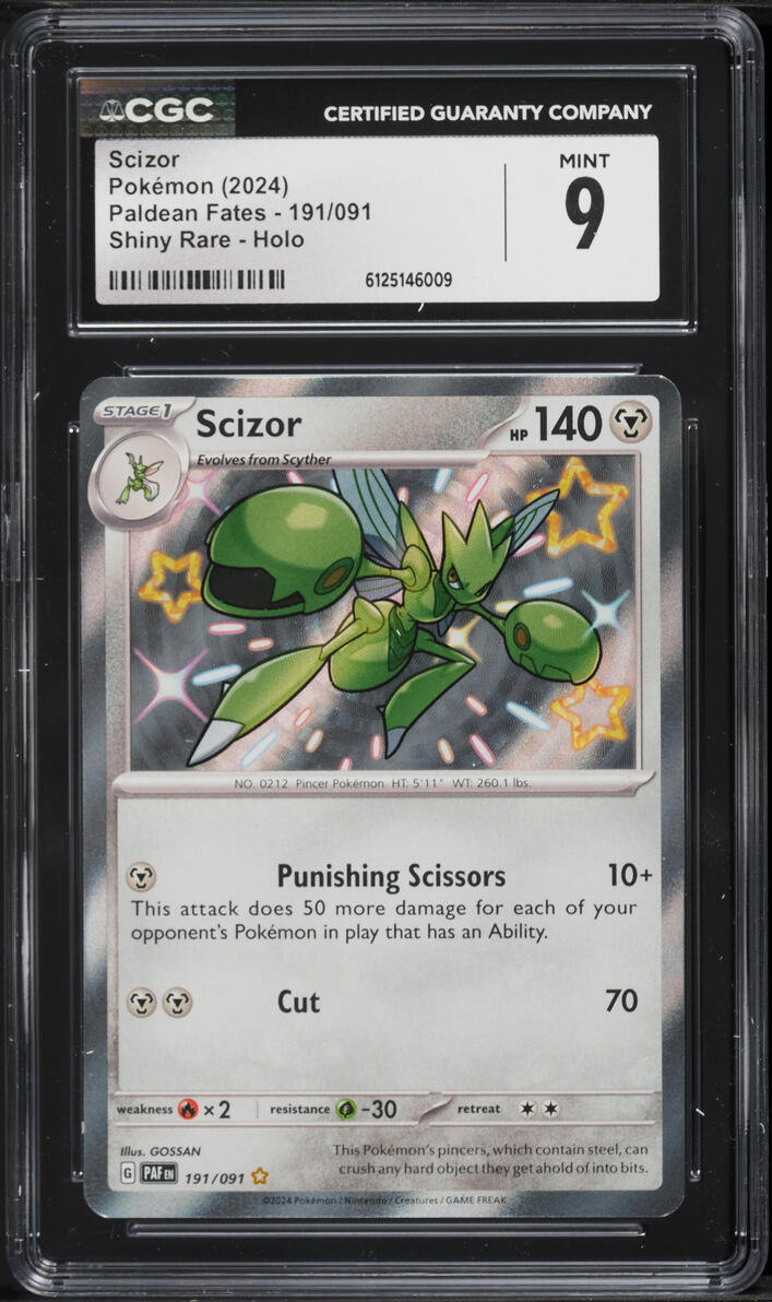 2024 Pokemon Scarlet & Violet Paldean Fates Shiny Rare Scizor #191 CGC 9 MINT