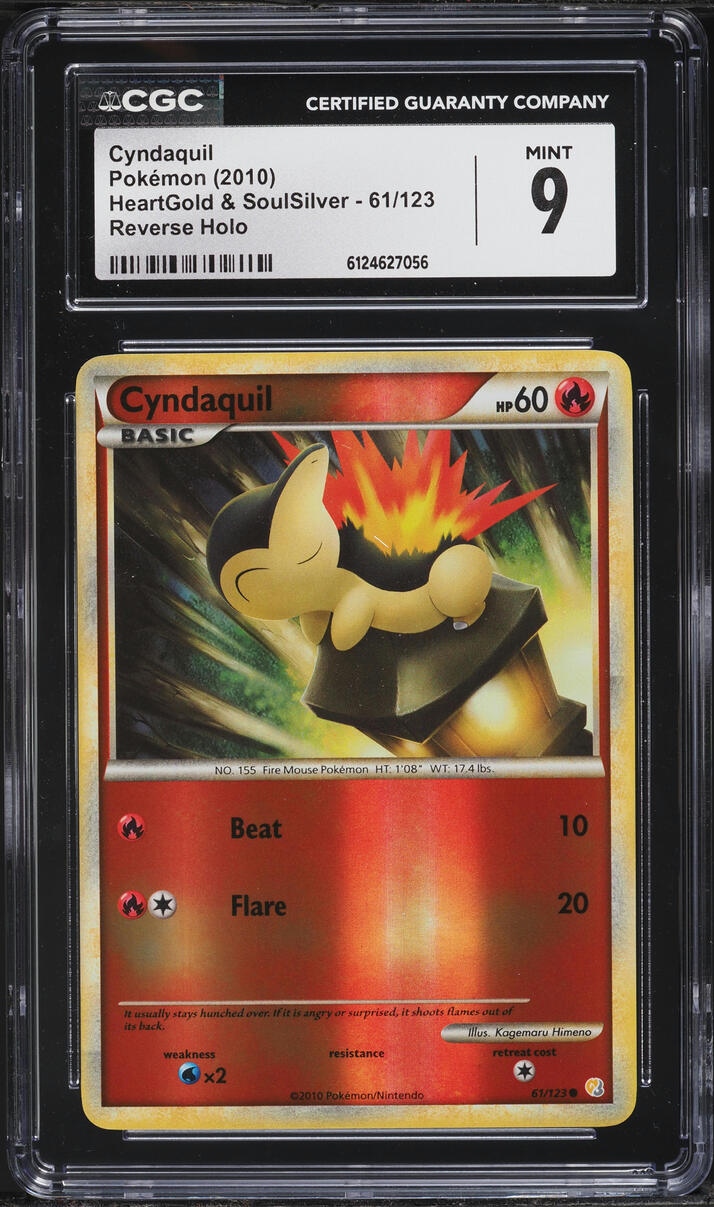 2010 Pokemon HeartGold & SoulSilver Reverse Holo Cyndaquil #61 CGC 9 MINT