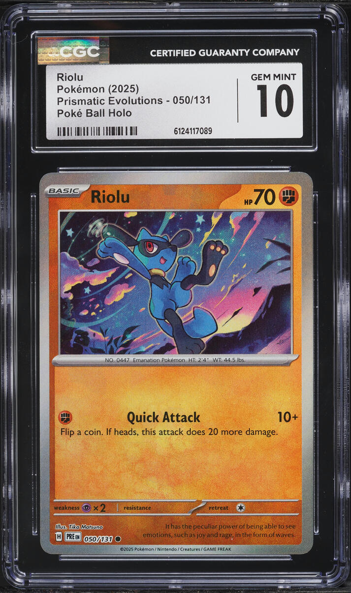 2025 Pokemon Scarlet & Violet Prismatic Evolutions Poke Ball Reverse Holo Riolu #50 CGC 10 GEM