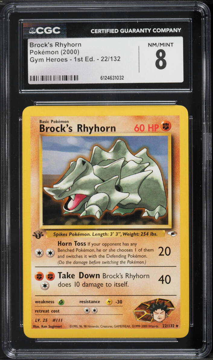2000 Pokemon Gym Heroes 1st Edition Brock's Rhyhorn #22 CGC 8 NM-MT