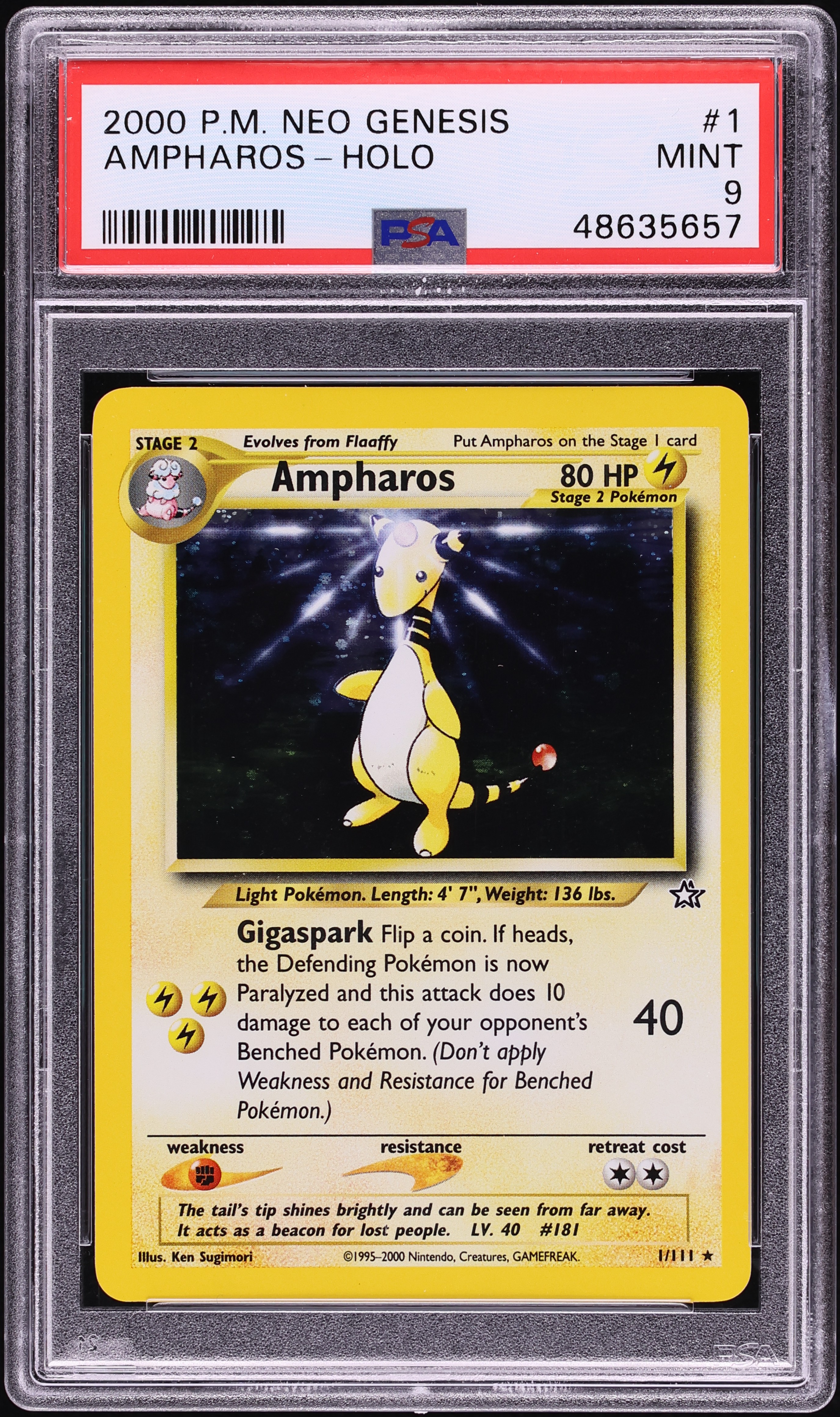 2000 Pokemon Neo Genesis Holo Ampharos #1 PSA 9 MINT