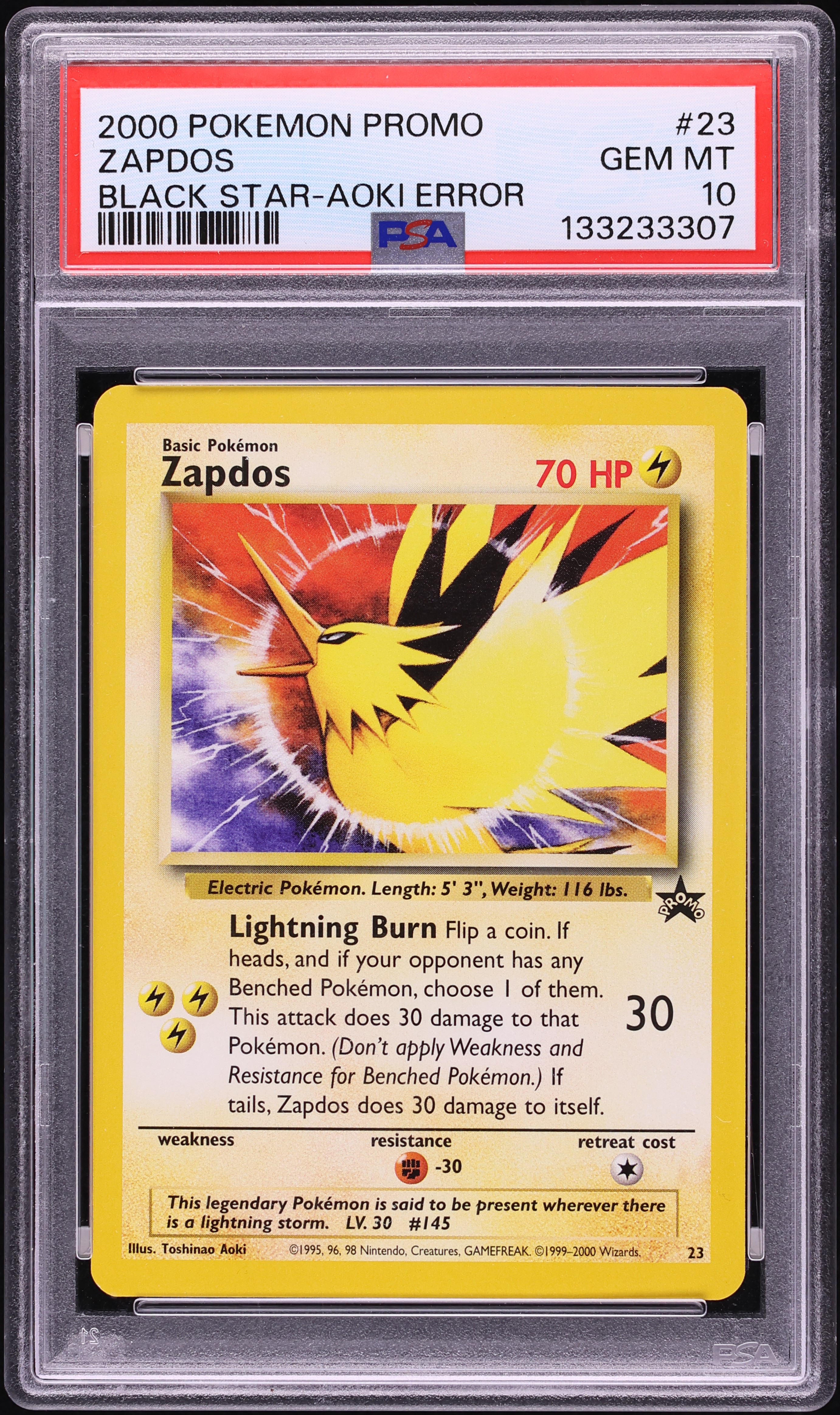 2000 Pokemon Black Star Promo Aoki Error Zapdos #23 PSA 10 GEM MINT