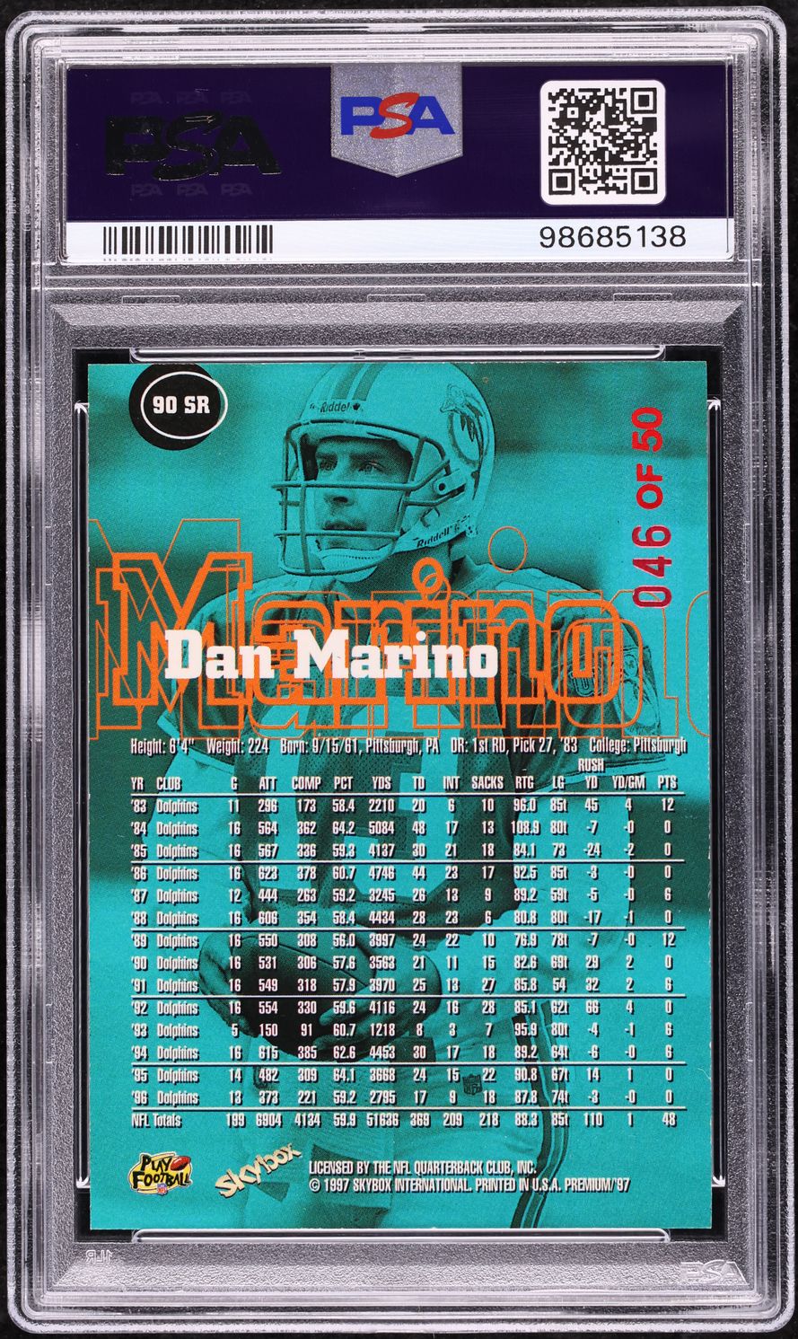1997 Skybox Premium Rubies Dan Marino /50 #90SR PSA 8 NM-MT