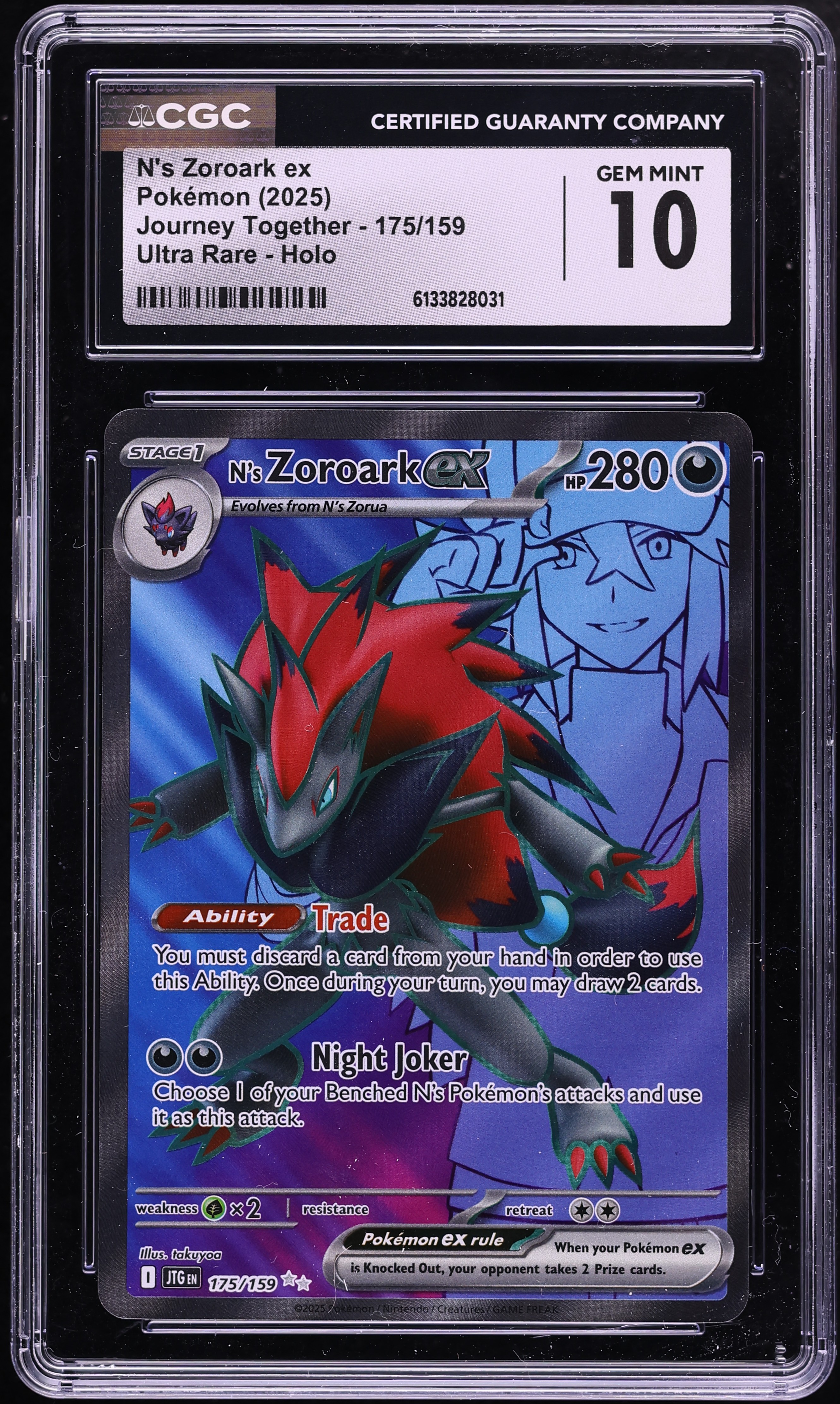 2025 Pokemon Scarlet & Violet Journey Together Full Art N's Zoroark Ex #175 CGC 10 GEM MINT