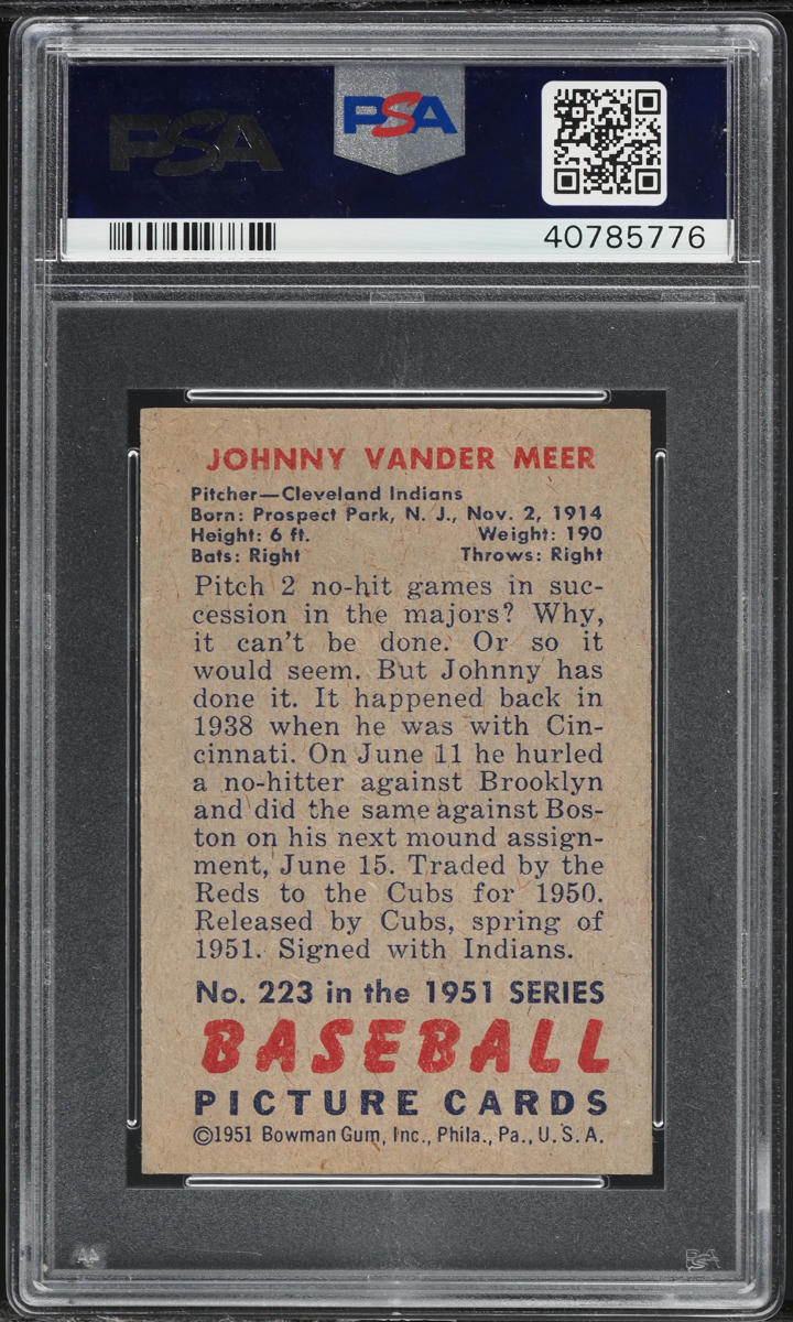 1951 Bowman Johnny Vander Meer #223 PSA 7.5 NRMT+