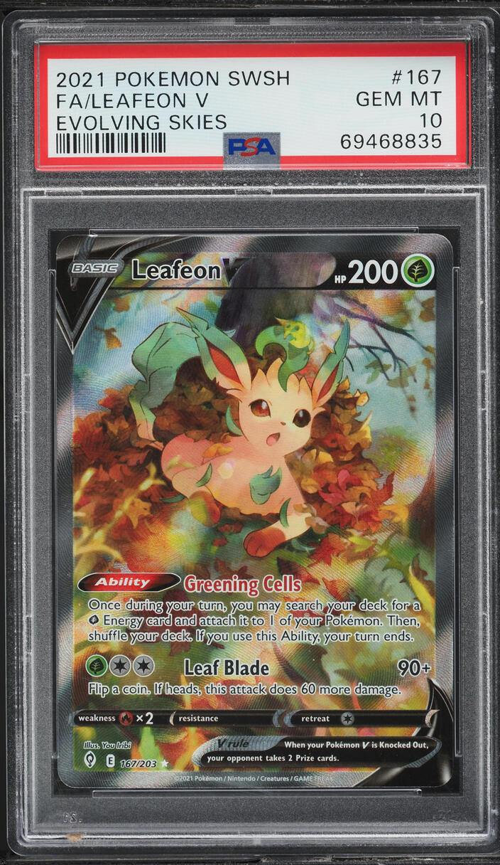 2021 Pokemon SWSH Evolving Skies Full Art Leafeon V #167 PSA 10 GEM MINT