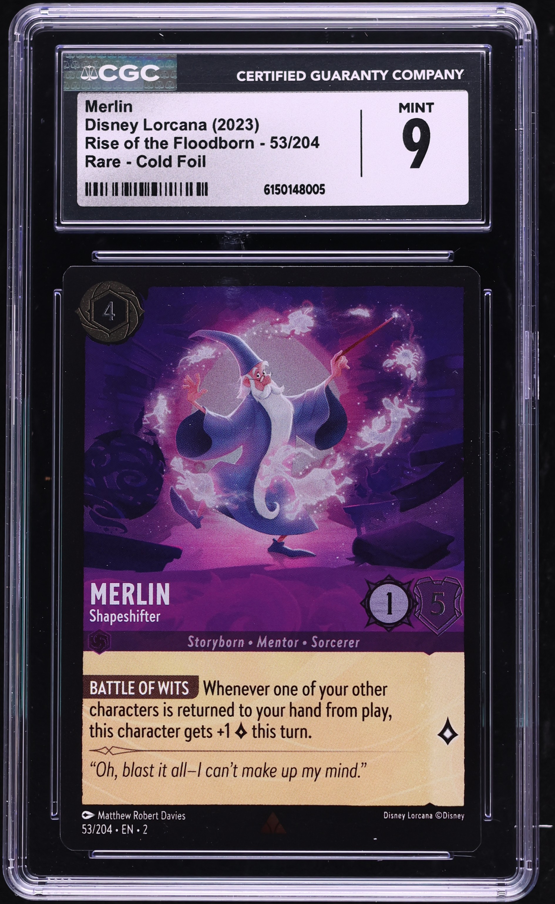 2023 Disney Lorcana Rise Of The Floodborn Cold Foil Merlin Shapeshifter #53 CGC 9 MINT
