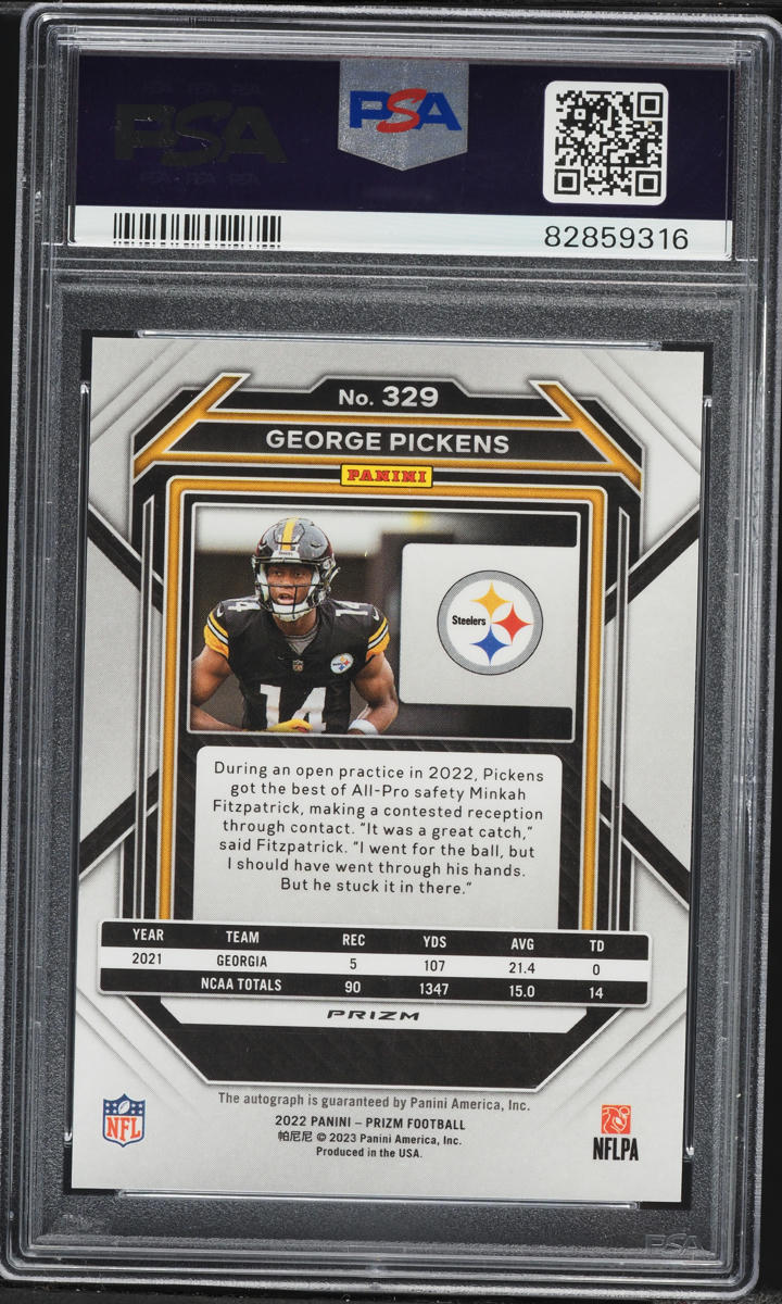 2022 Panini Prizm Silver George Pickens ROOKIE AUTO #329 PSA 9 MINT