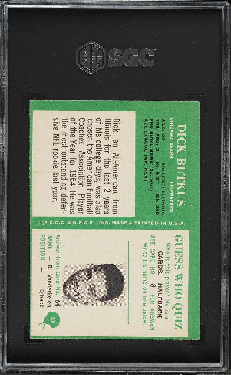 1966 Philadelphia Dick Butkus ROOKIE #31 SGC 5 EX