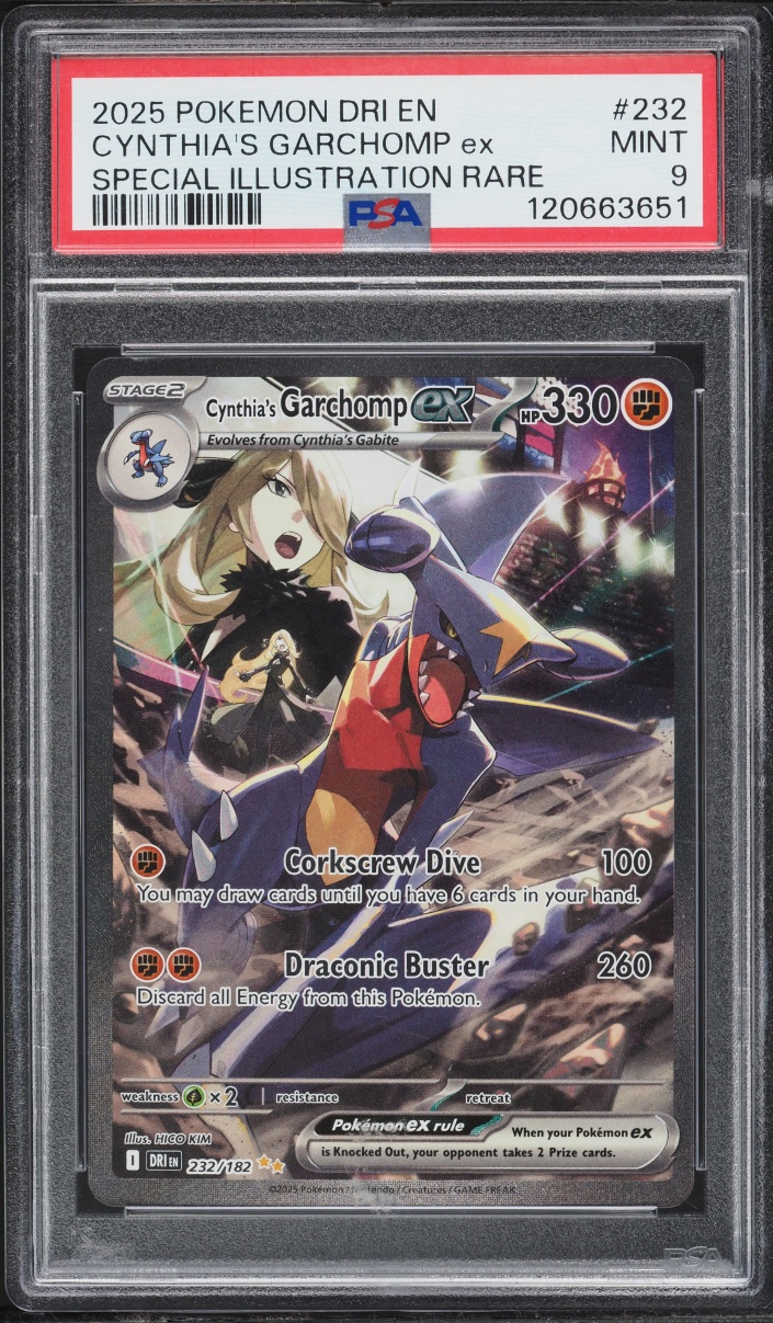 2025 Pokemon Scarlet & Violet Destined Rivals SIR Cynthia's Garchomp ex #232 PSA 9 MINT