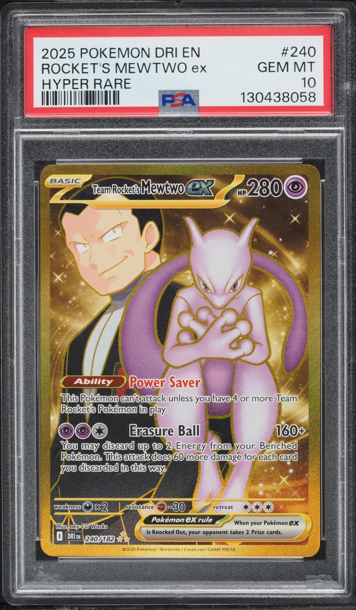 2025 Pokemon Scarlet & Violet Destined Rivals Gold Rare Team Rocket's Mewtwo ex #240 PSA 10