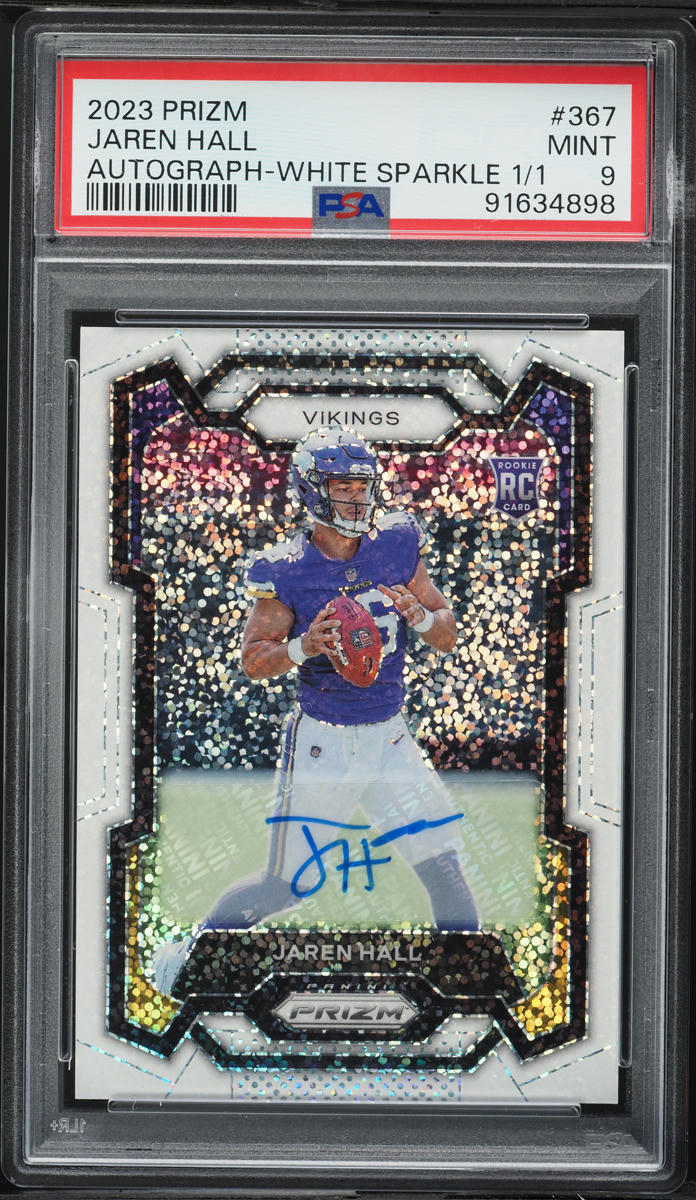 2023 Panini Prizm White Sparkle Jaren Hall ROOKIE AUTO 1/1 #367 PSA 9 MINT
