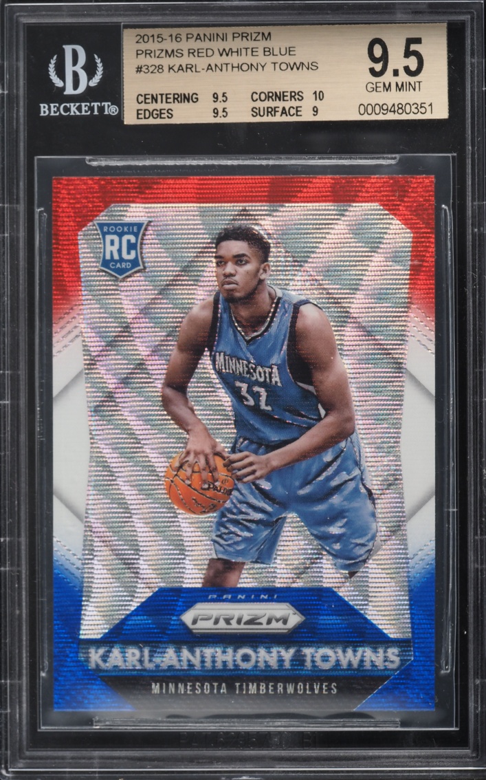 2015 Panini Prizm Red White Blue Karl-Anthony Towns ROOKIE #328 BGS 9.5 GEM MINT