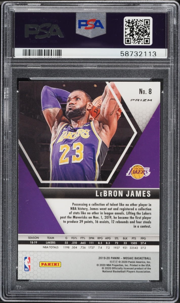 2019 Panini Mosaic Silver Prizm LeBron James #8 PSA 10 GEM MINT