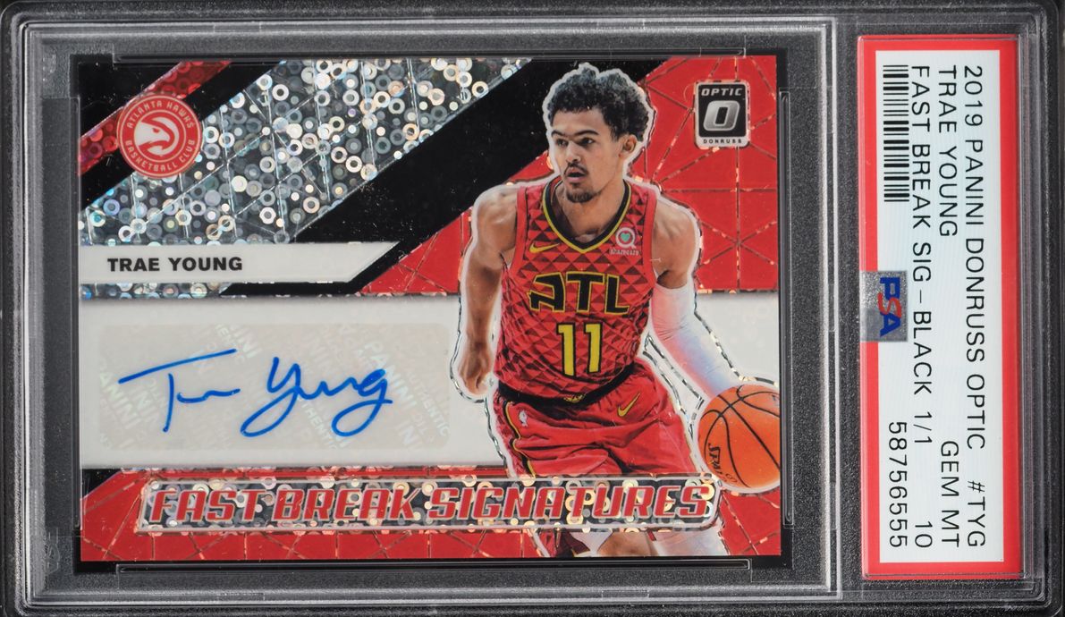 2019 Donruss Optic Fast Break Signatures Black Trae Young AUTO 1/1 #FB-TYG PSA 10 GEM MINT