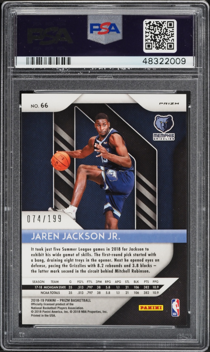 2018 Panini Prizm Blue Jaren Jackson Jr. ROOKIE /199 #66 PSA 10 GEM MINT