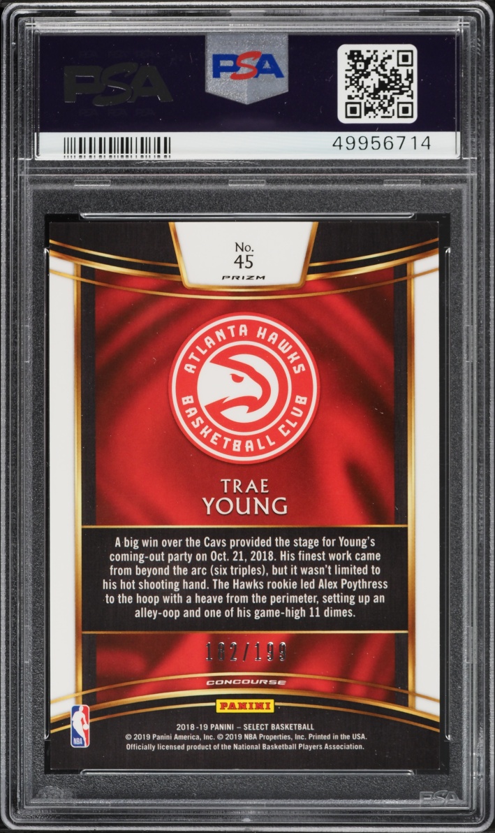 2018 Select Concourse Red Prizm Trae Young ROOKIE /199 #45 PSA 10 GEM MINT