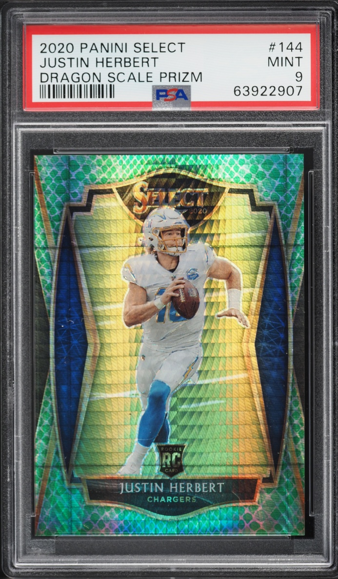 2020 Select Premier Level Dragon Scale Prizm Justin Herbert ROOKIE /67 #144 PSA 9 MINT