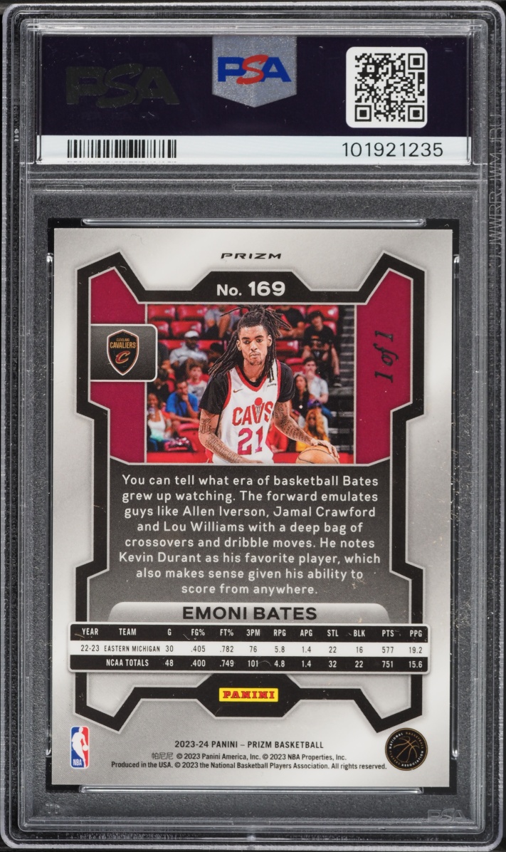 2023 Panini Prizm Nebula Choice Emoni Bates ROOKIE 1/1 #169 PSA 9 MINT