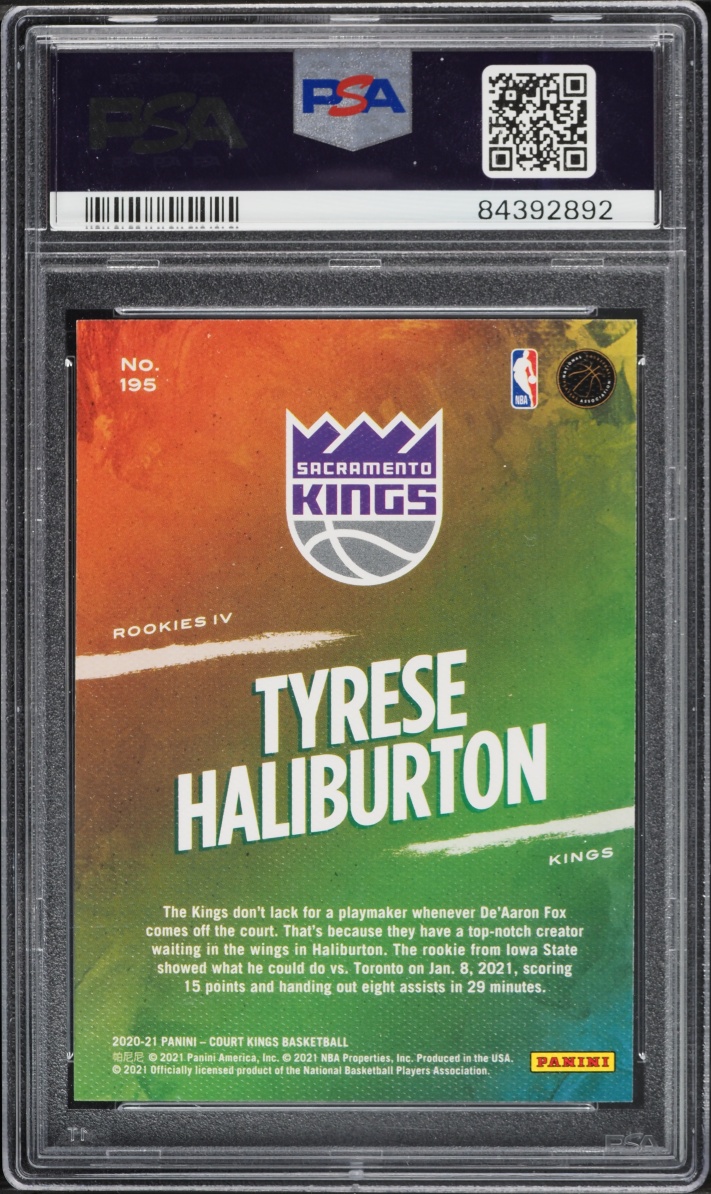 2020 Panini Court Kings IV Tyrese Haliburton ROOKIE #195 PSA 10 GEM MINT