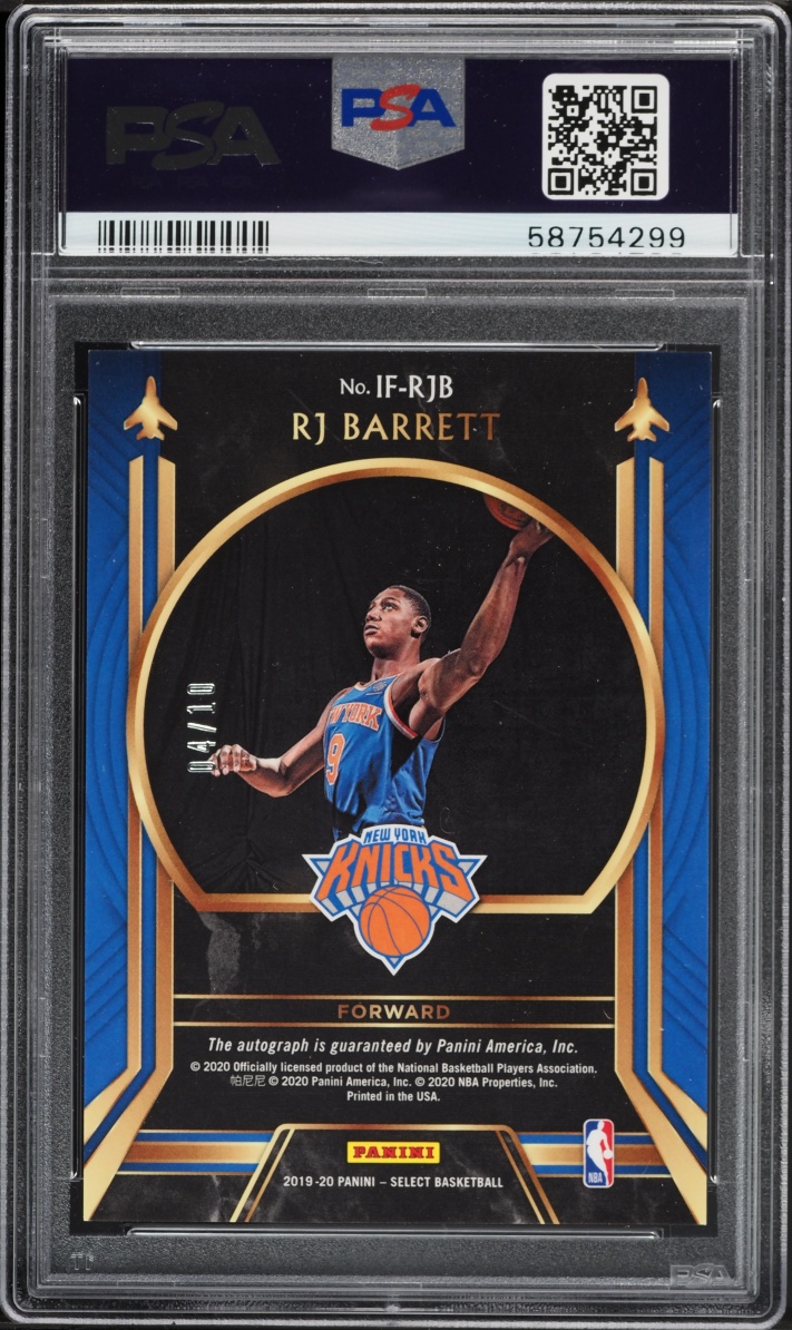 2019 Select In-Flight Gold Prizm RJ Barrett ROOKIE AUTO /10 #IF-RJB PSA 9 MINT