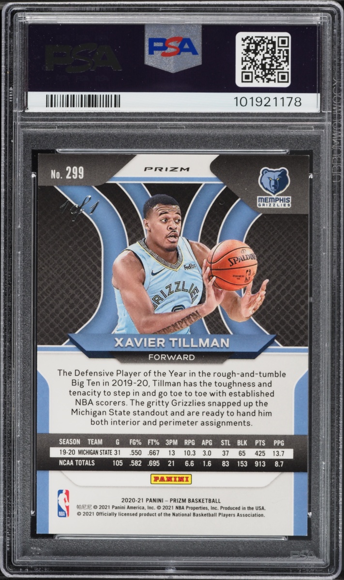 2020 Panini Prizm Choice Nebula Xavier Tillman ROOKIE 1/1 #299 PSA 8.5 NM-MT+