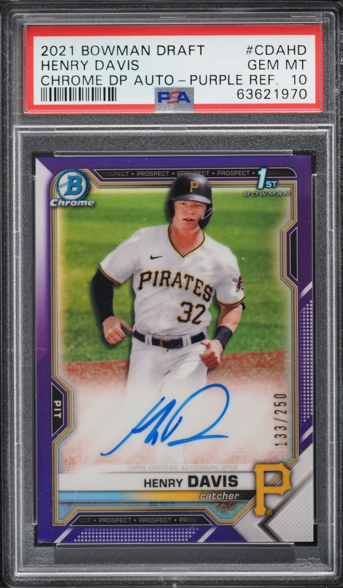 2021 Bowman Chrome Purple Refractor Henry Davis PROSPECT AUTO /250 #CDA-HD PSA 10 GEM MINT