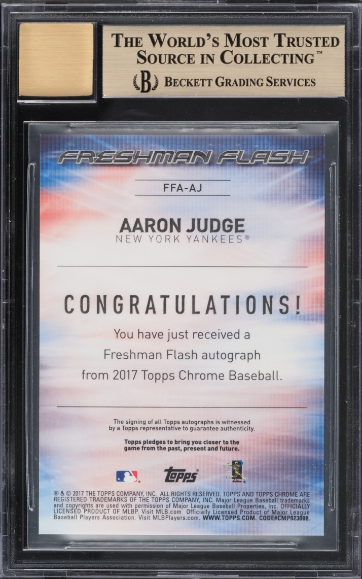 2017 Topps Chrome Freshman Flash Aaron Judge ROOKIE AUTO /99 #FFA-AJ BGS 9.5 GEM MINT