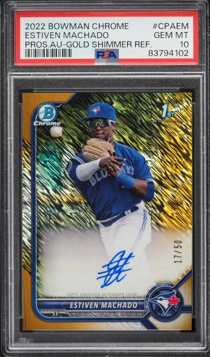 2022 Bowman Chrome Gold Shimmer Refractor Estiven Machado PROSPECT AUTO /50 #CPA-EM PSA 10 GEM