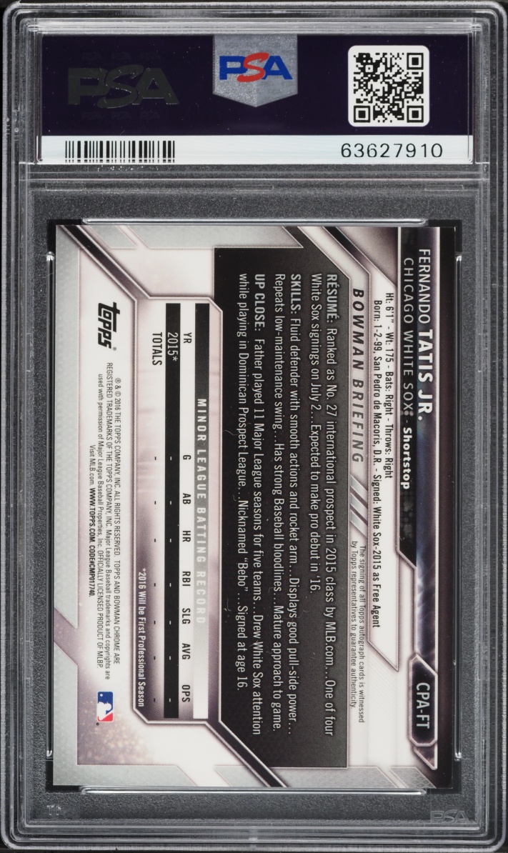 2016 Bowman Chrome Fernando Tatis Jr. PROSPECT AUTO #CPA-FT PSA 9 MINT