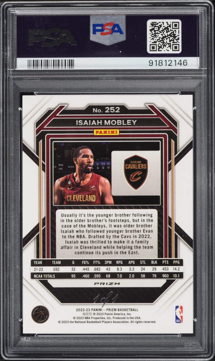 2022 Panini Prizm Nebula Choice Isaiah Mobley ROOKIE 1/1 #252 PSA 9 MINT