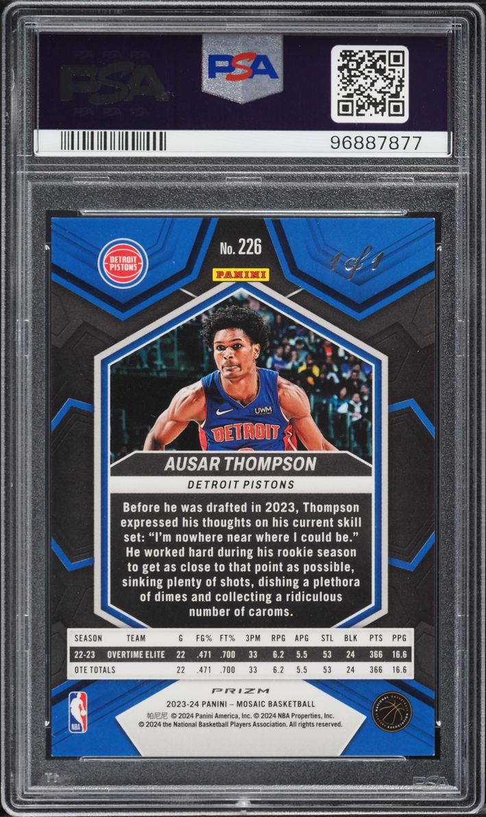 2023 Panini Mosaic Black Ausar Thompson ROOKIE 1/1 #226 PSA 7 NRMT