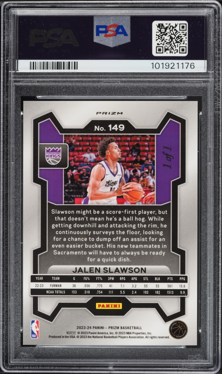 2023 Panini Prizm Nebula Choice Jalen Slawson ROOKIE 1/1 #149 PSA 8 NM-MT