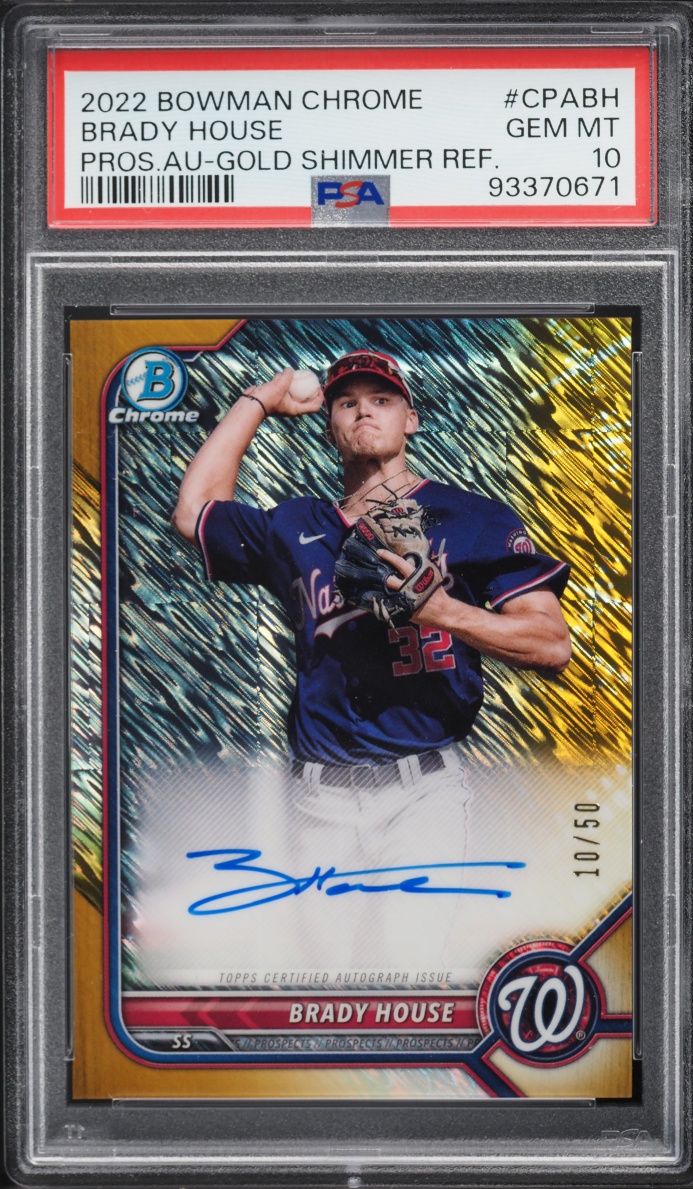 2022 Bowman Chrome Gold Shimmer Refractor Brady House PROSPECT AUTO /50 #CPA-BH PSA 10 GEM MINT