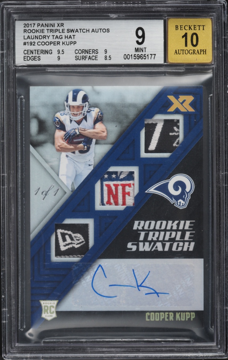 2017 Panini XR Triple Laundry Tag Cooper Kupp ROOKIE PATCH AUTO 1/1 #192 BGS 9 MINT