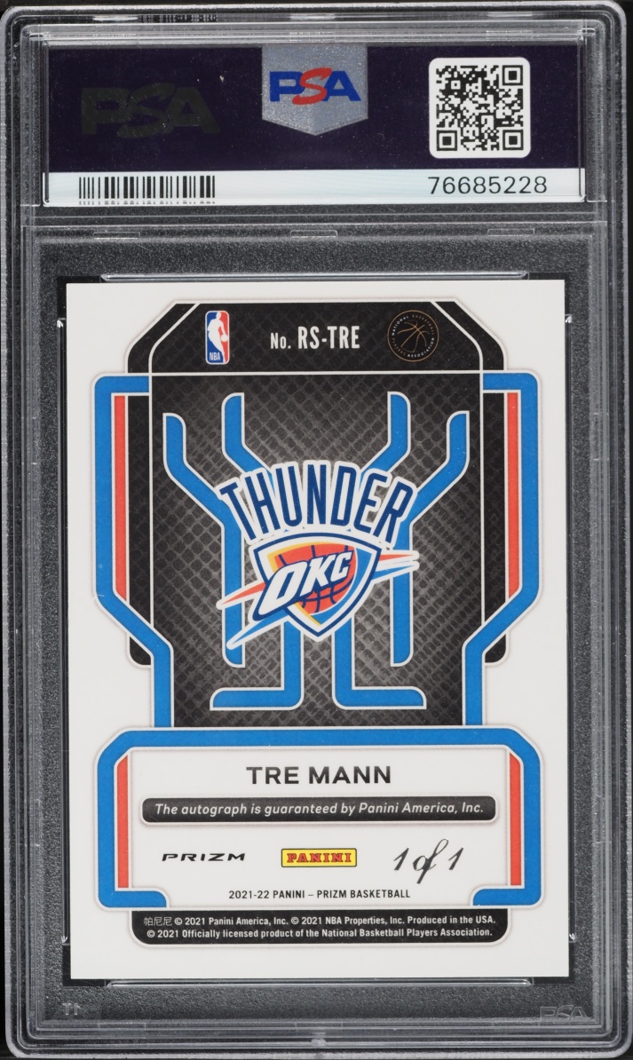 2021 Panini Prizm White Sparkle Tre Mann ROOKIE AUTO 1/1 #RS-TRE PSA 10 GEM MINT