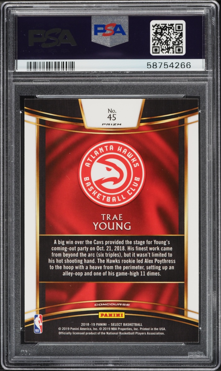 2018 Select Concourse Silver Prizm Trae Young ROOKIE #45 PSA 10 GEM MINT