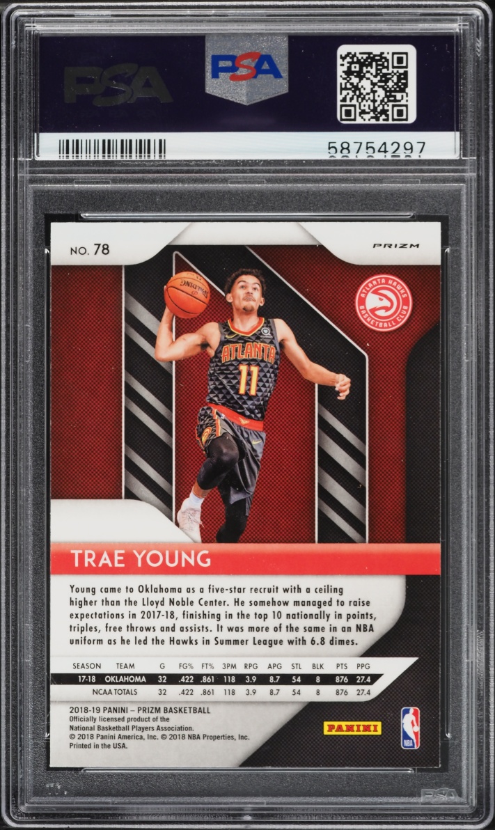2018 Panini Prizm Silver Trae Young ROOKIE #78 PSA 9 MINT