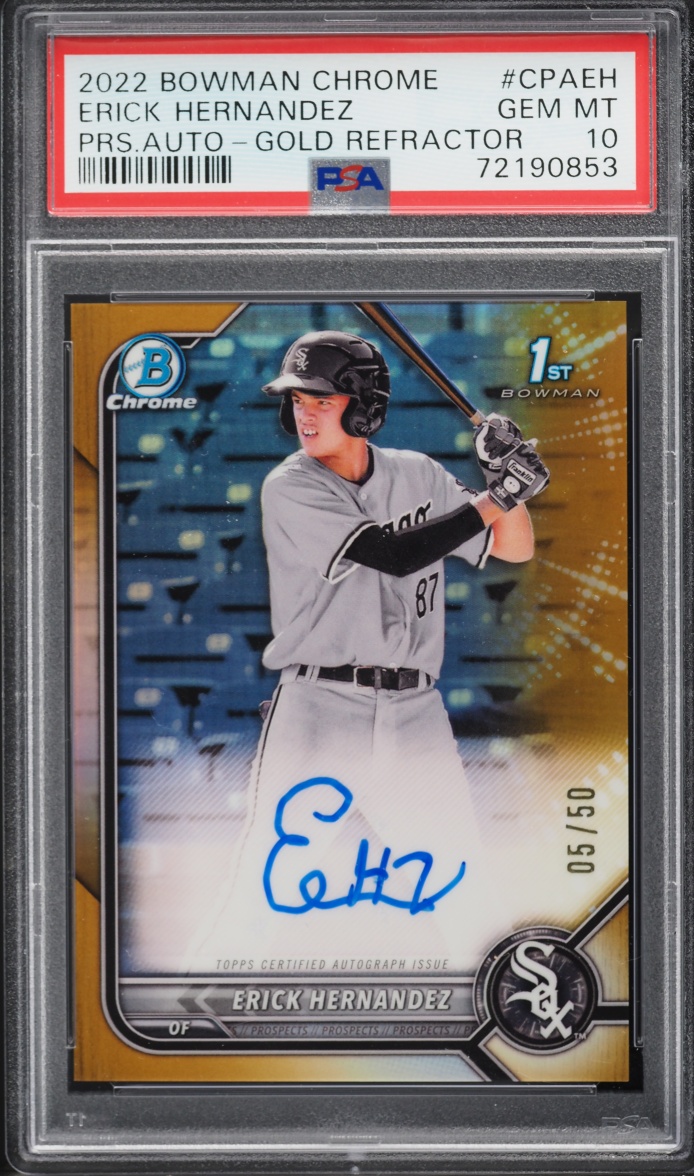 2022 Bowman Chrome Gold Refractor Erick Hernandez PROSPECT AUTO /50 #CPA-EH PSA 10 GEM MINT