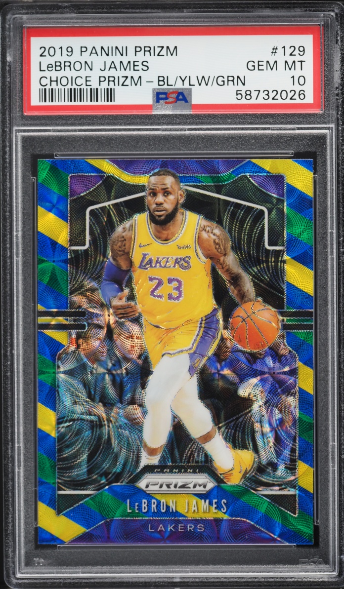 2019 Panini Prizm Choice Blue Yellow Green LeBron James #129 PSA 10 GEM MINT