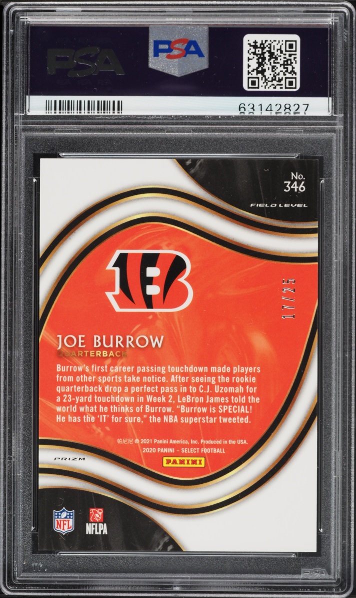 2020 Select Field Level Blue Disco Prizm Joe Burrow ROOKIE /25 #346 PSA 10 GEM MINT