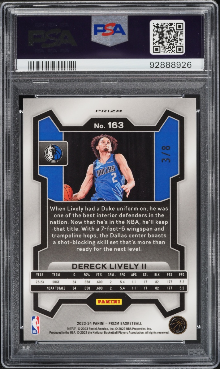 2023 Panini Prizm Green Choice Dereck Lively II ROOKIE /8 #163 PSA 10 GEM MINT