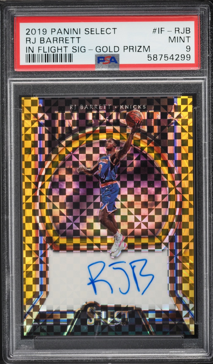 2019 Select In-Flight Gold Prizm RJ Barrett ROOKIE AUTO /10 #IF-RJB PSA 9 MINT