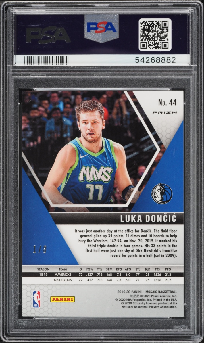 2019 Panini Mosaic Black Gold Choice Luka Doncic 1/8 #44 PSA 10 GEM MINT