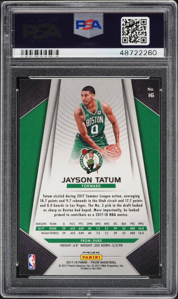 2017 Panini Prizm Silver Jayson Tatum ROOKIE #16 PSA 10 GEM MINT