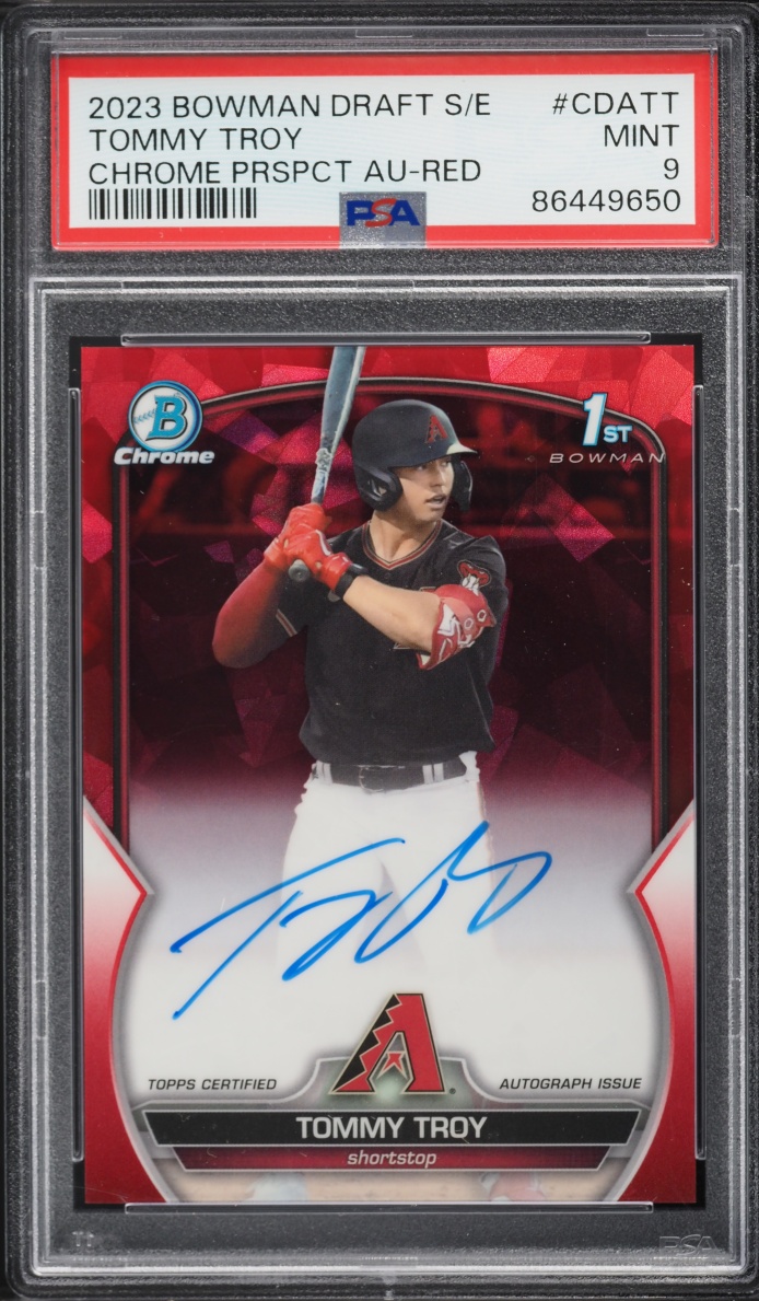 2023 Bowman Chrome Draft Sapphire Red Tommy Troy PROSPECT AUTO /5 #CDA-TT PSA 9 MINT