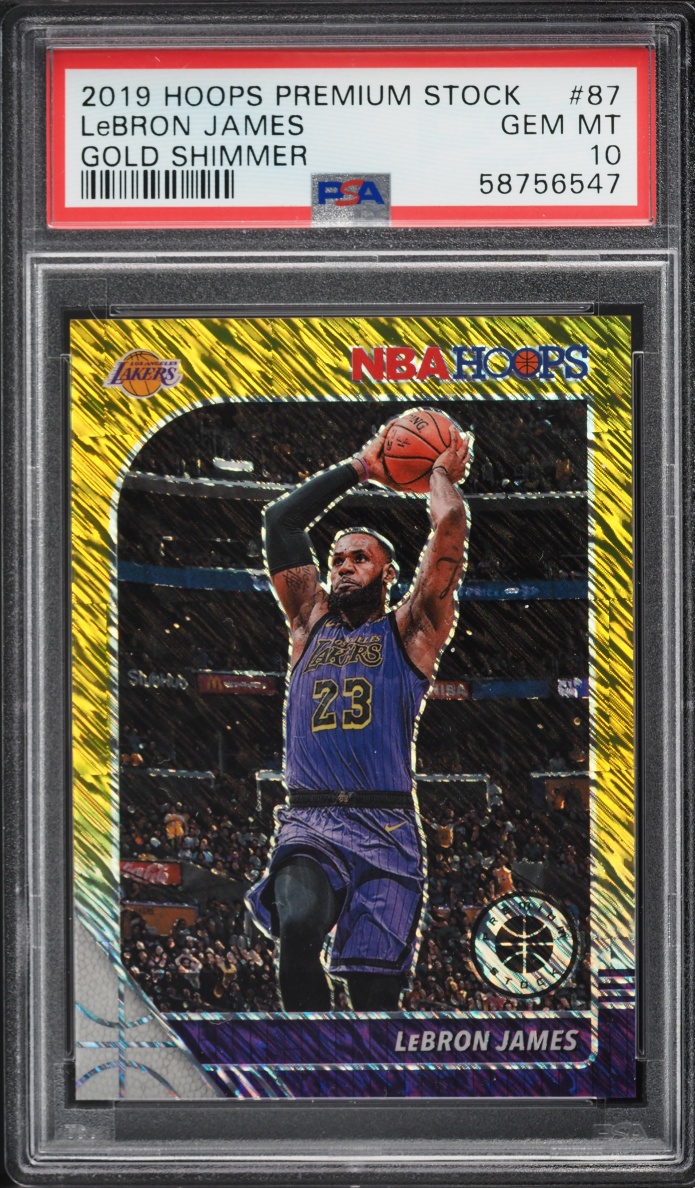 2019 Hoops Premium Stock Gold Shimmer LeBron James 1/8 #87 PSA 10 GEM MINT