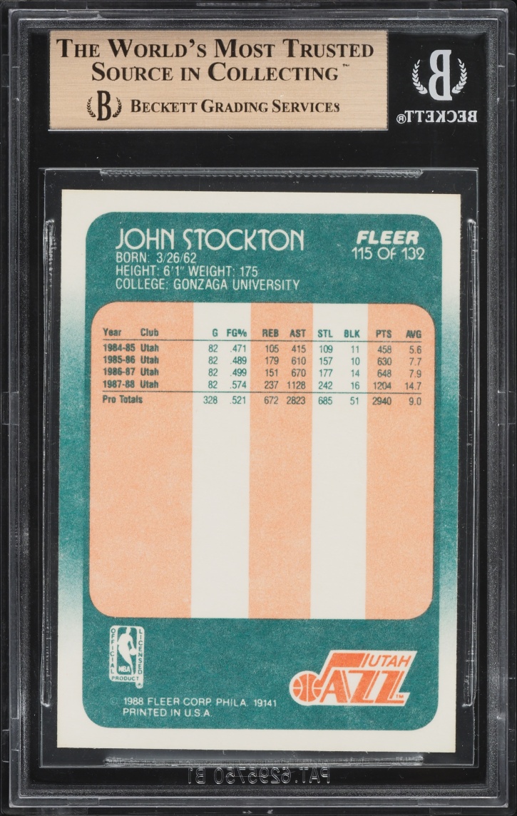 1988 Fleer Basketball John Stockton ROOKIE #115 BGS 9.5 GEM MINT