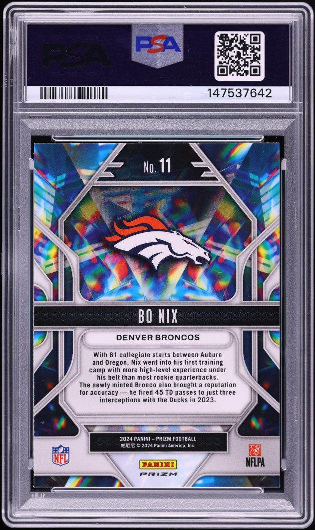 2024 Panini Prizm Prizmatic Green Bo Nix ROOKIE #11 PSA 10 GEM MINT